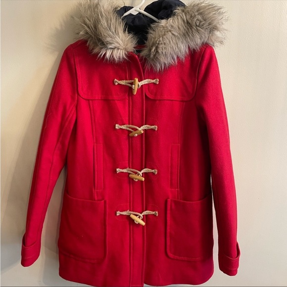 American Eagle Outfitters Jackets & Blazers - American Eagle red Fur hood pea coat